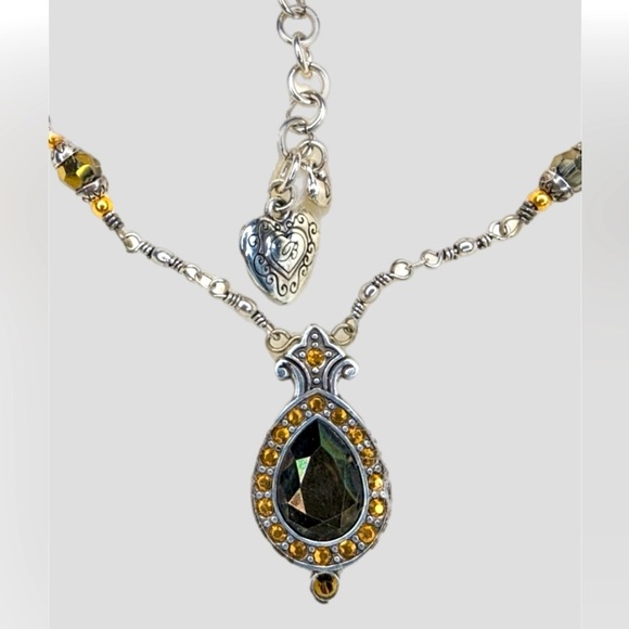 Brighton AMERICAN BEAUTY TOPAZ Silver Crystal Teardrop Pendant Necklace 16-18inc - Picture 2 of 9